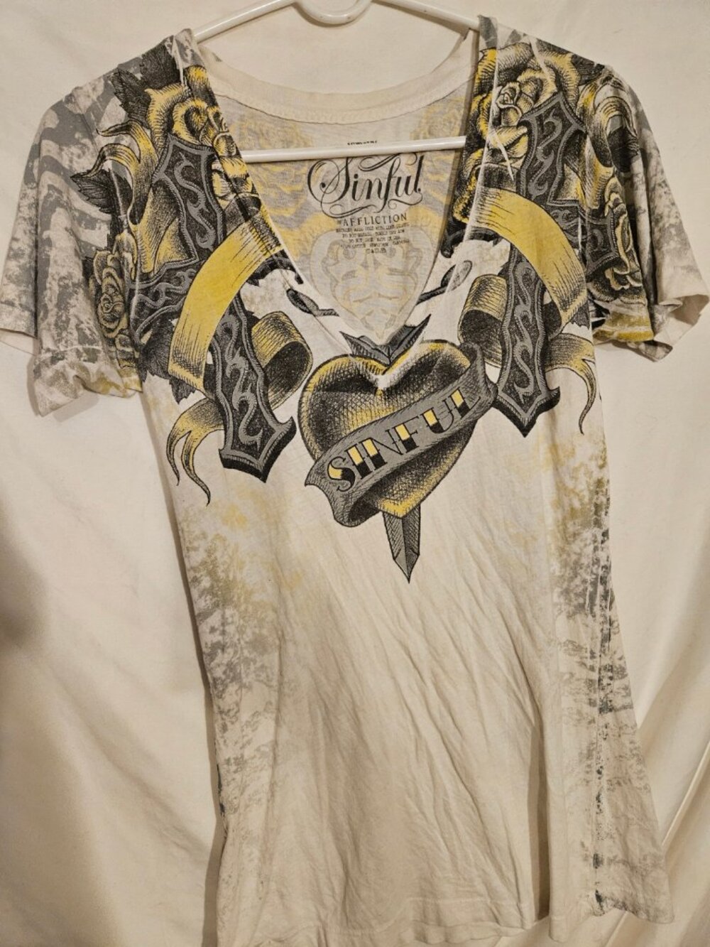 Sinful Affliction Graphic V-Neck T-Shirt